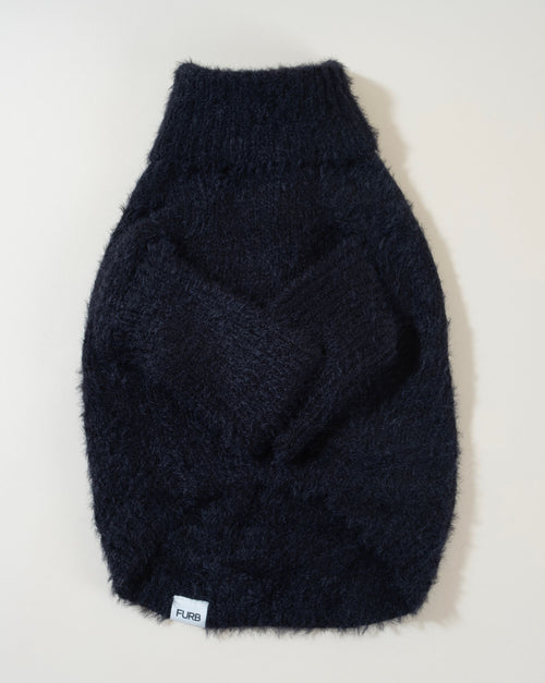 Cozy black eyelash knit dog sweater for warmth and comfort during the colder months.