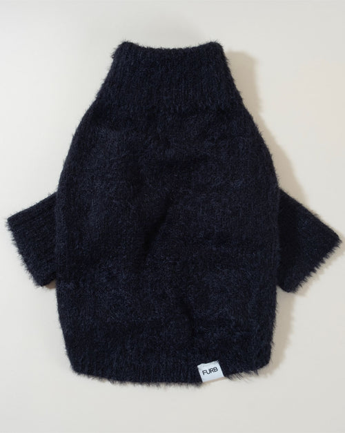 Black eyelash knit sweater for dogs, ideal for both warmth and style.