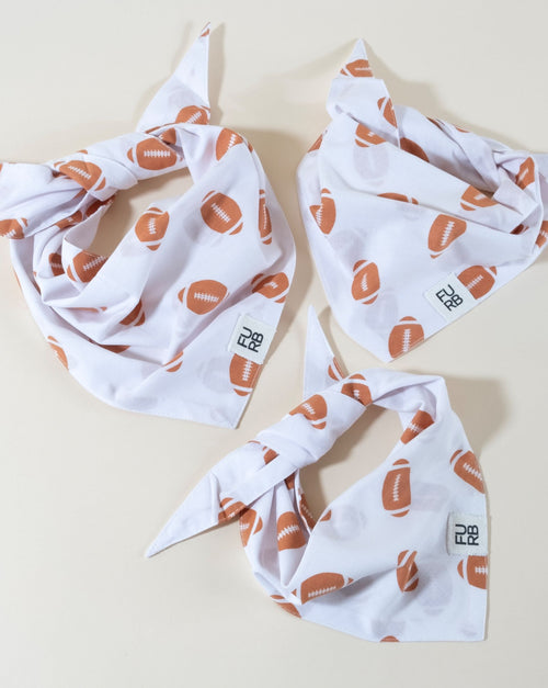 Football-themed dog bandana, perfect for gameday or sports events.