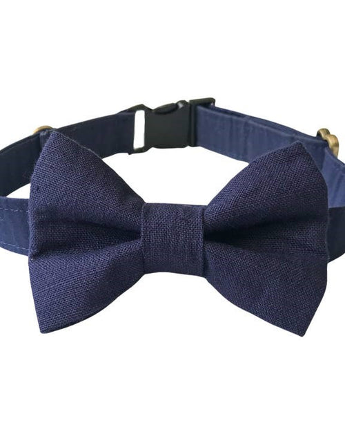 Navy linen bow tie for dogs, great for weddings, parties, or any event that calls for class.