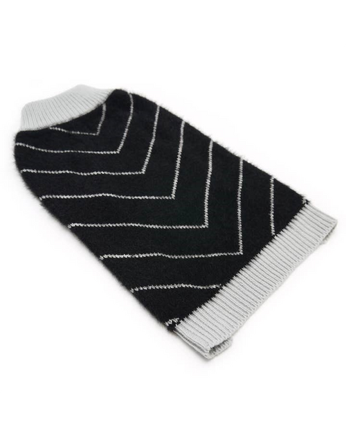 Black Chevron Mohair Dog Sweater. best mohair sweaters for pugs 