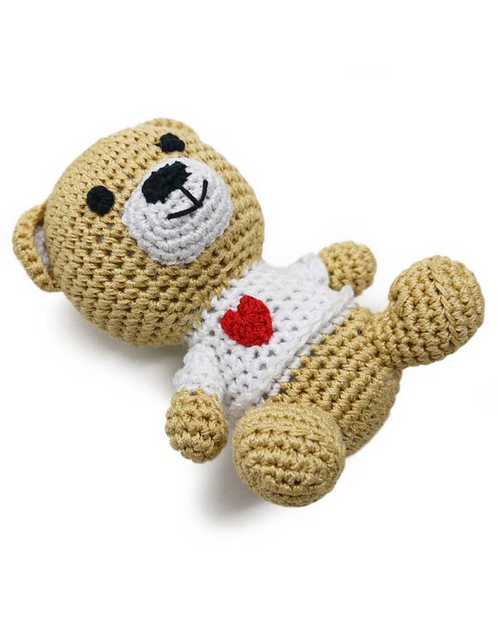 Soft Teddy Bear Crochet Dog Toy perfect for dogs who love to snuggle and chew on their toys.