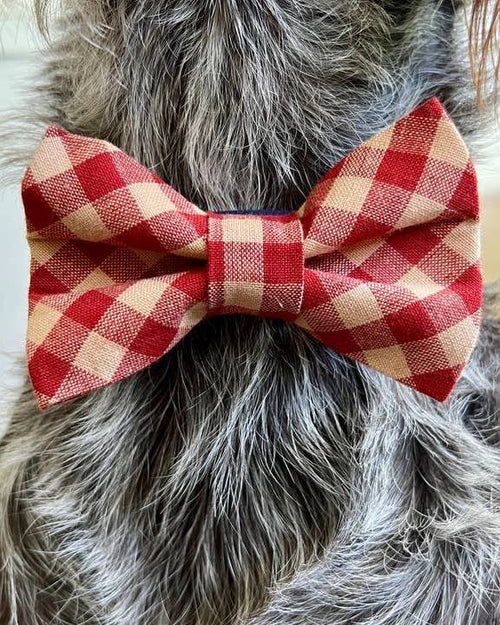 Red and tan checkered dog bow tie, adding flair to your dog&