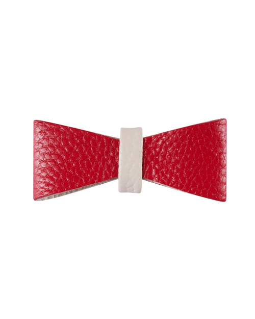 Elegant red leather bowtie for pets, ideal for special occasions