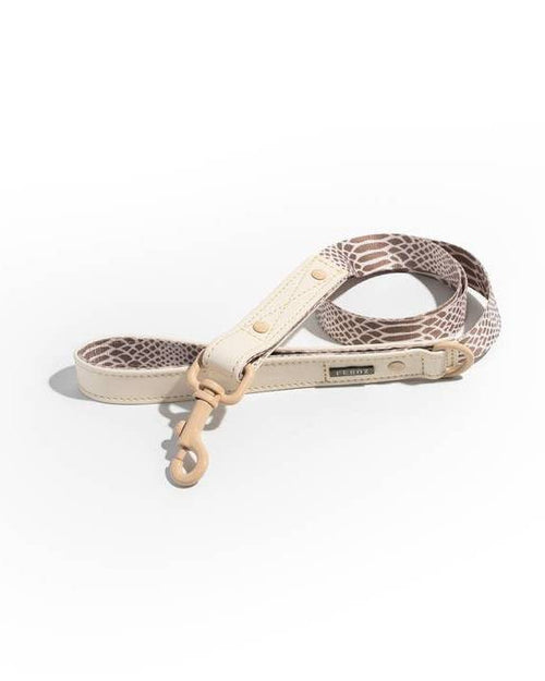 Stylish neutral snake print leash, perfect for trendy pets like Dachshunds and Cocker Spaniels.