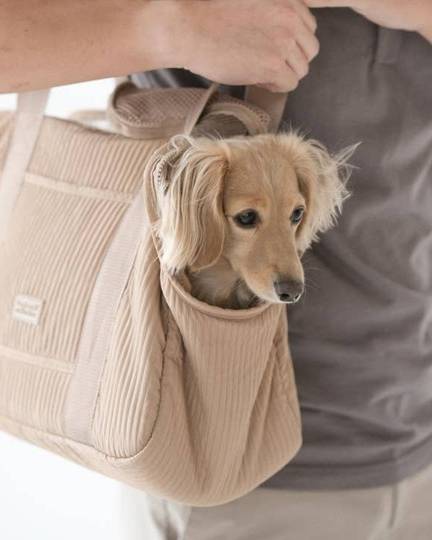 Chic camel dog carrier bag, offering a sleek and stylish way to carry your pup