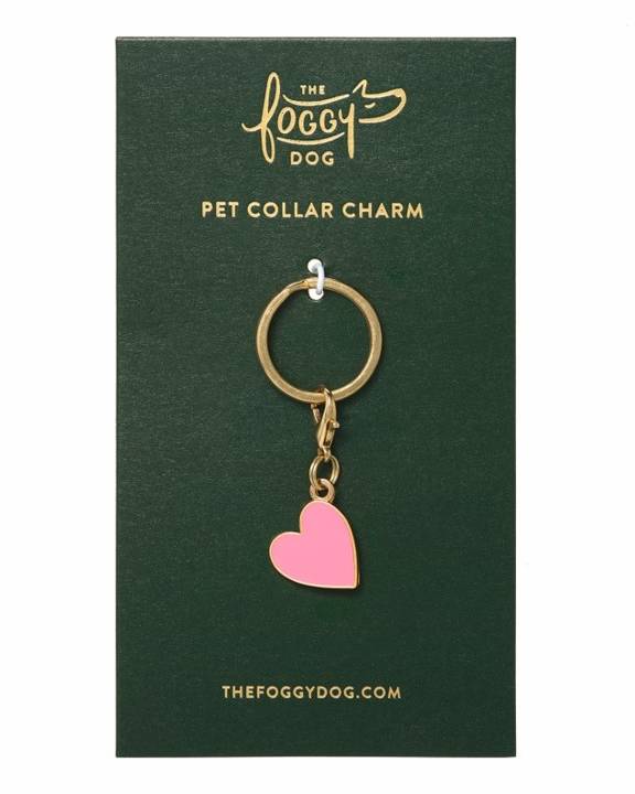 Charming pink heart collar charm for small breeds like Pugs and Beagles