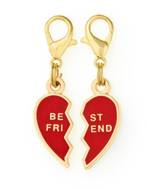 Heart-shaped BFF collar charms, perfect for pairing with matching collars for small dogs.