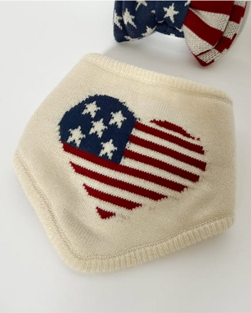 Red, white, and blue Americana dog bandana, designed for small to medium breeds like Beagles and Pugs.