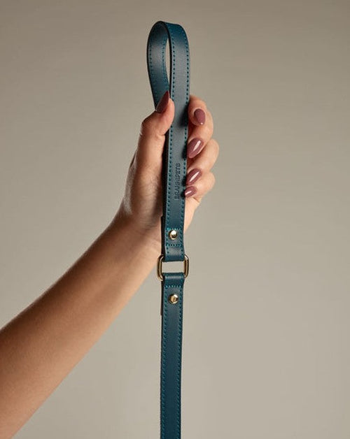 Nara Blue Leather Dog Leash 