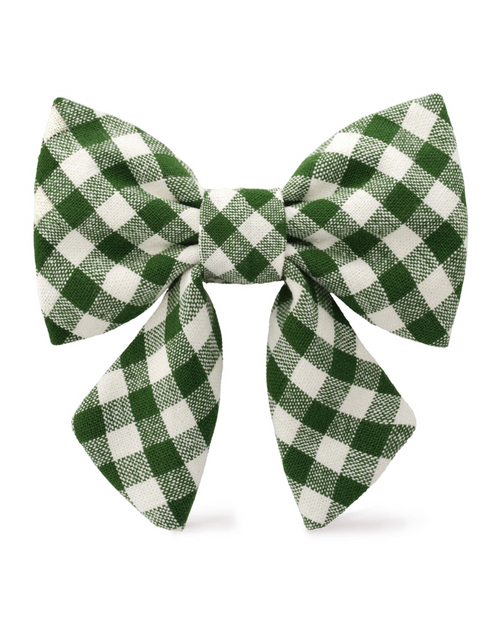 Stylish green gingham lady bow for small and medium-sized dogs like Poodles and Beagles.