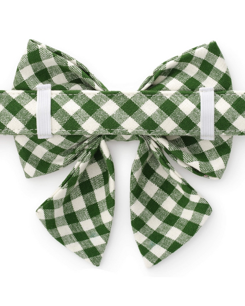 Green gingham lady bow for fashionable pups like Dachshunds and Chihuahuas.