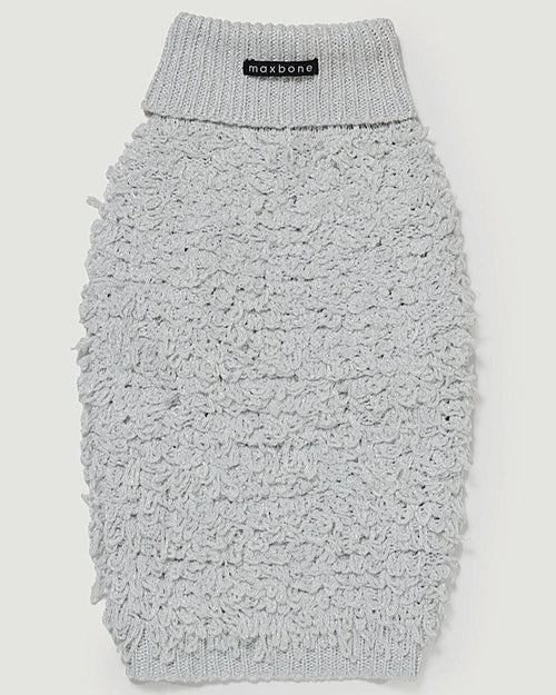Starlet Metallic Silver Curly Knit Jumper Christmas sweater for Pugs, perfect for festive fun.