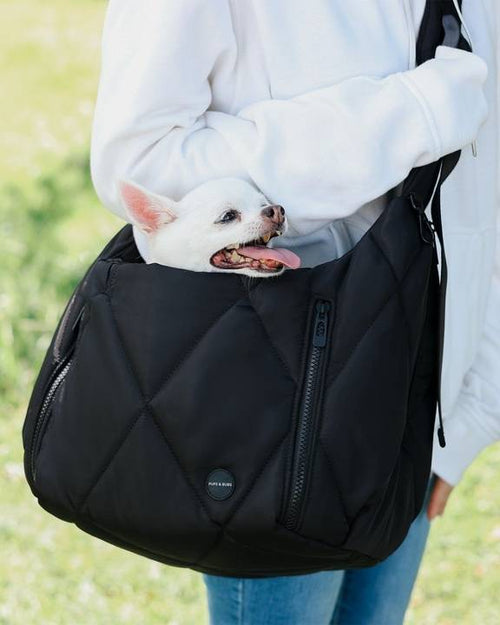 Black Quilted Crossbody Pet Carrier - Chic and durable pet carrier for modern pet parents!