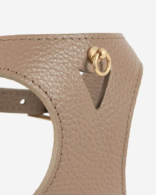 Comfortable taupe dog harness and leash, ideal for daily walks and designed to fit most dog breeds.