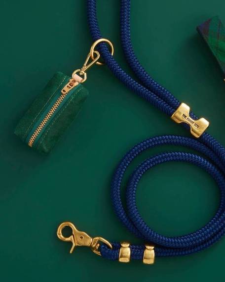 Waxed green cotton canvas is complete with elevated brass hardware. Sleek clasp easily attaches to your leash&