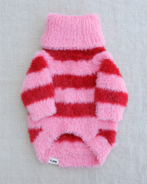 Finley Pink + Red Eyelash Striped Dog Sweater