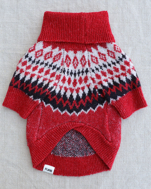 Toasty Tails Red Fair Isle Dog Sweater