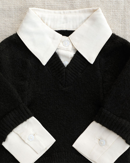 Like A Boss Two-fer Collared Black Dog Sweater