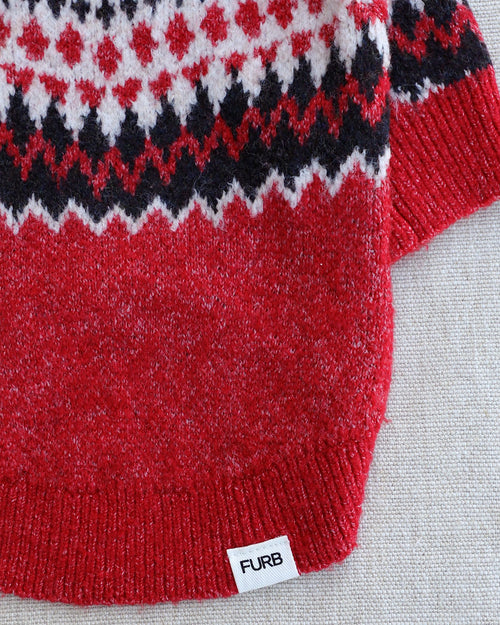 Toasty Tails Red Fair Isle Dog Sweater