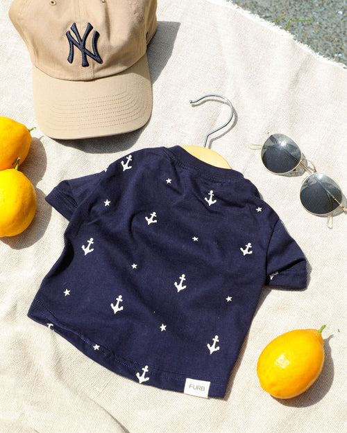 Casual Cutie Blue Anchor Relaxed Dog T-Shirt