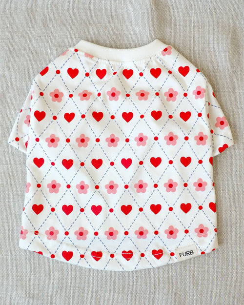 Casual Cutie Heart Argyle Dog T-Shirt