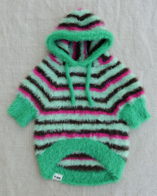 Venice Green Stripe Eyelash Dog Hoodie, Limited Edition