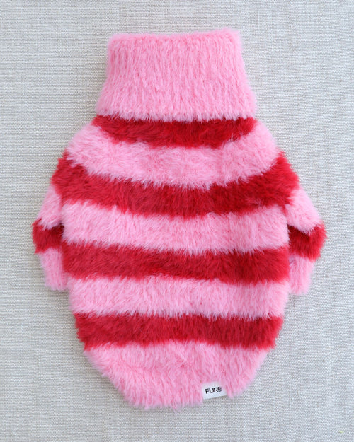 Finley Pink + Red Eyelash Striped Dog Sweater