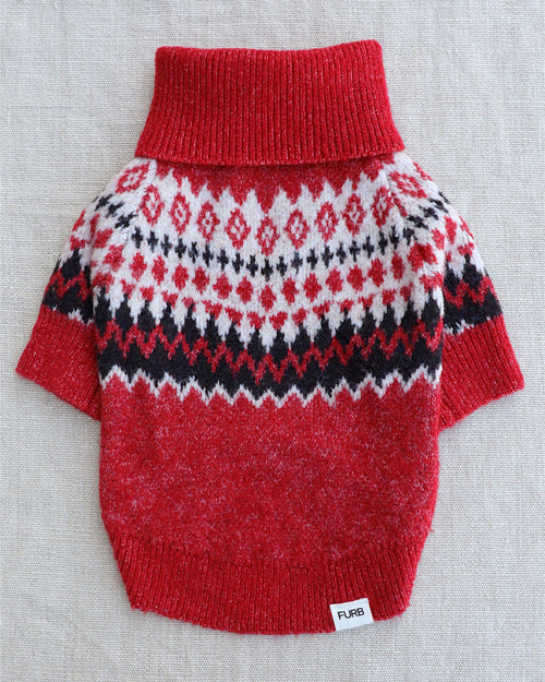 Toasty Tails Red Fair Isle Dog Sweater