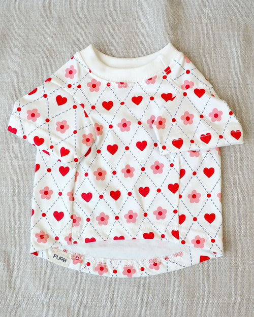 Casual Cutie Heart Argyle Dog T-Shirt