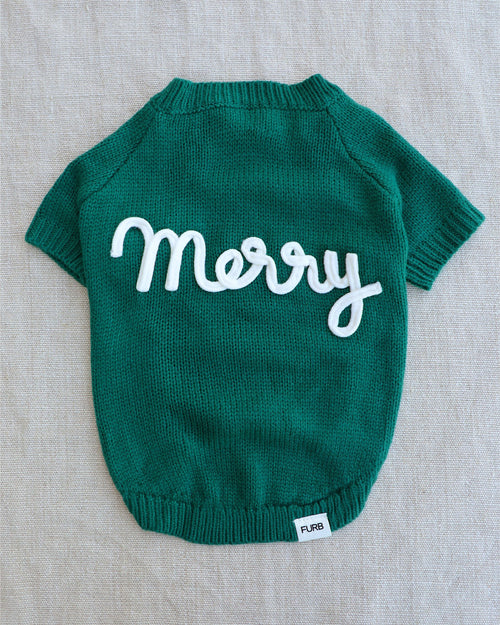 Very Merry Green Dog Sweater