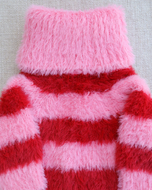 Finley Pink + Red Eyelash Striped Dog Sweater