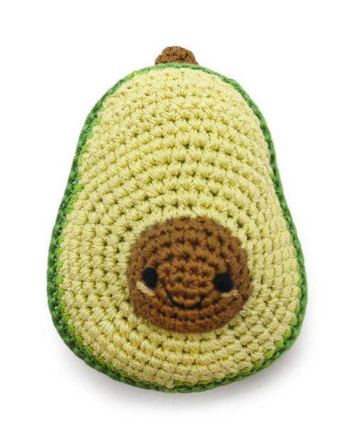 Cute avocado-shaped dog toy with squeaker, perfect for small to medium dogs like Beagles and Pugs.