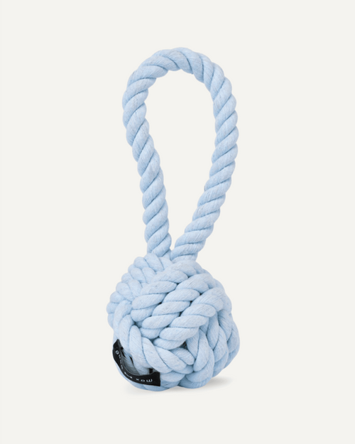 Light blue rope dog toy, ideal for games and chewing activities with your dog
