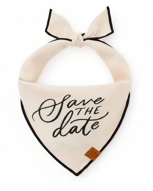  Wedding announcement dog bandana with embroidered “Save the Date” detail . Updated June 2026.