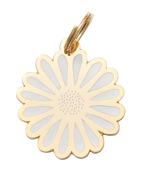 Gold and white daisy dog collar charm floral enamel pet accessory gold plated brass charm