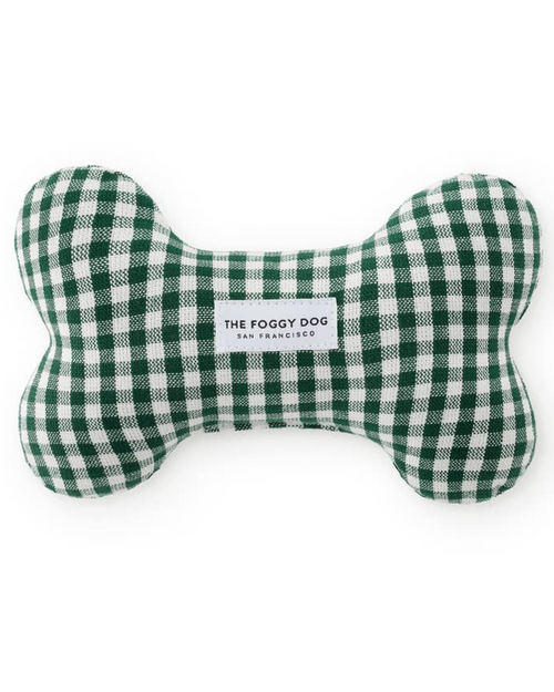 Cute to the Bone Green Gingham Dog Toy