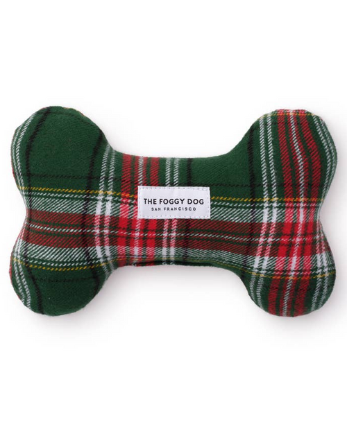 Cute to the Bone Green Holiday Plaid Dog Toy