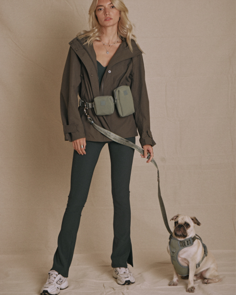 flat shot of sage green super soft nylon harness by maxbone