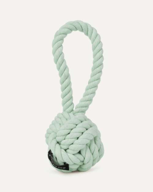 Mint green rope dog toy, great for chewing and tug-of-war fun with your dog