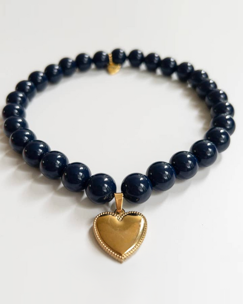 Navy beaded dog necklace, chic accessory for small dogs, stylish and lightweight