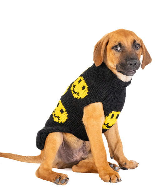 Smiley face dog sweater.. pug with sweater.