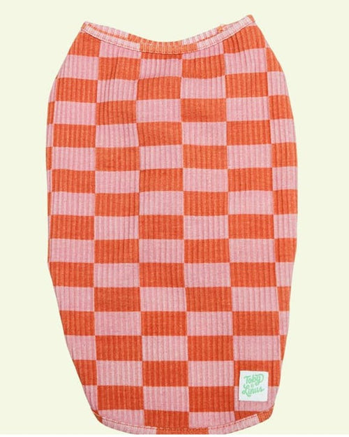 red and pink checkered pet tank. Yorkie pink tank.