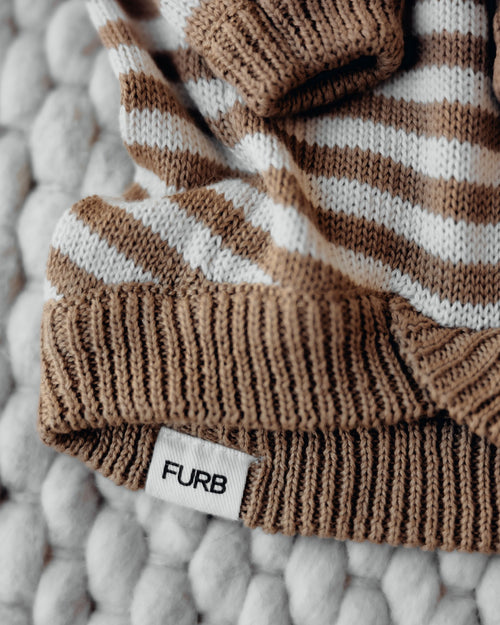 Like A Bandit Nutmeg Striped Sweater Product Image Detail. french bulldog in sweater 