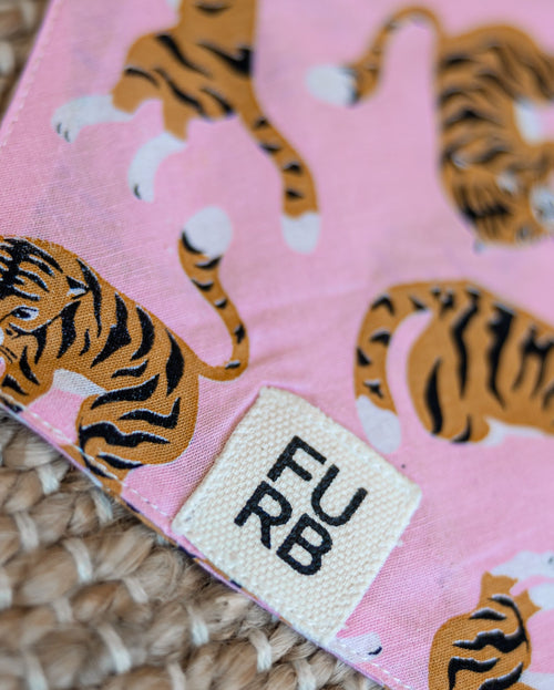 El Tigre Pink Print Bandana Product Image Detail.  