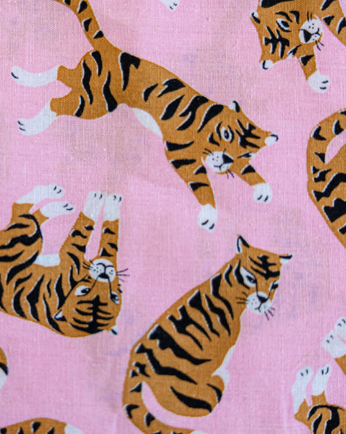 El Tigre Pink Print Bandana Product Image Detail.  