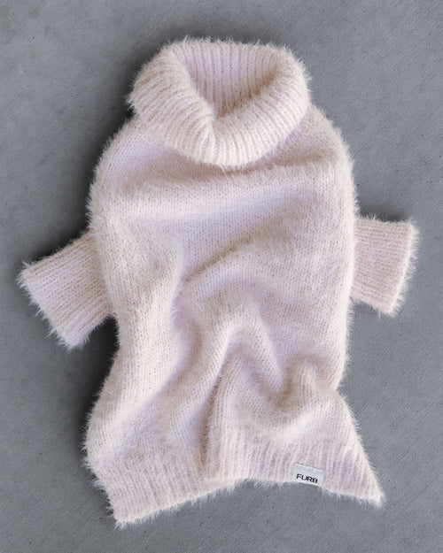 Billie Blush Eyelash Knit Turtleneck Product Image Detail. Yorkie pink shirt.