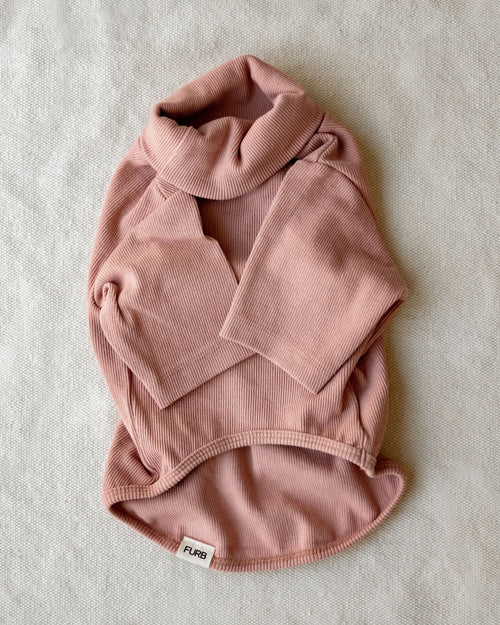 Halifax Dusty Rose Ribbed Turtleneck Product Image Detail. Corgi pink shirt.