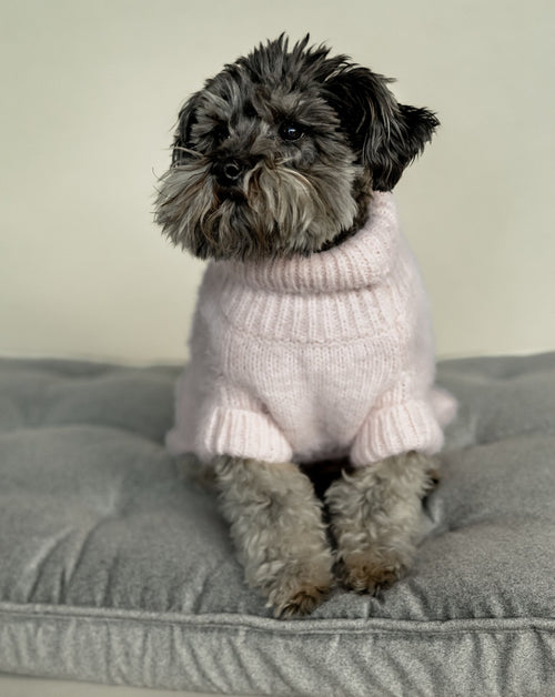 Billie Blush Eyelash Knit Turtleneck Product Image Detail. Bichon pink shirt.