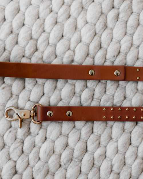 What a Stud Tan Leather Leash Product Image Detail
